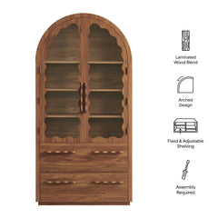 Rory Walnut 76 Inch Arched Kitchen Pantry Display Cabinet - Ornate Home