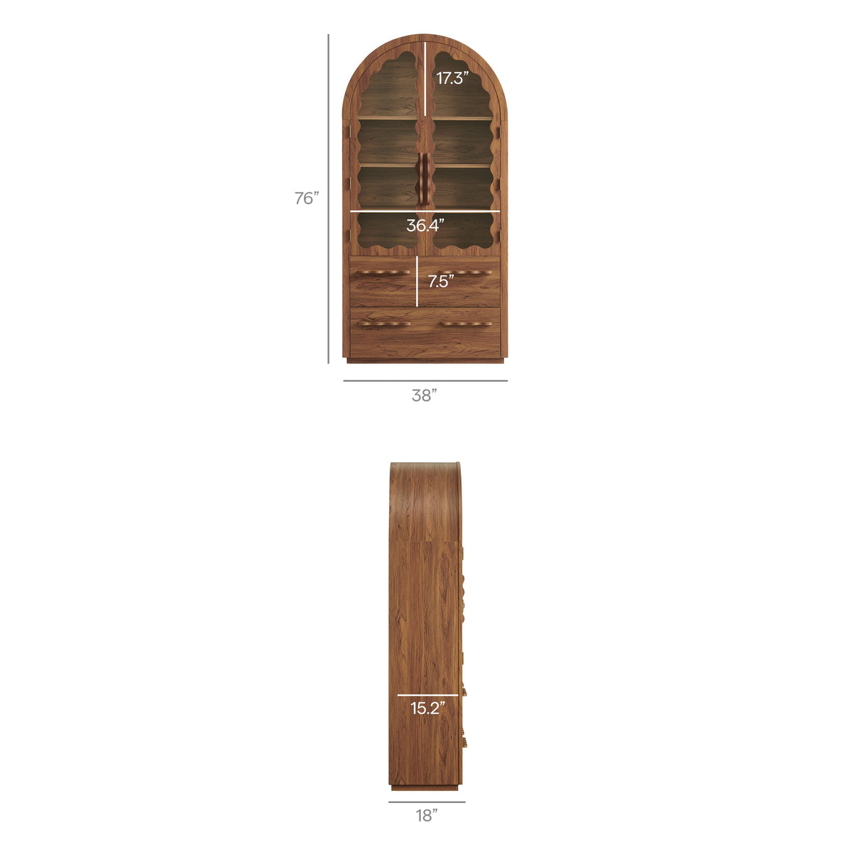 Rory Walnut 76 Inch Arched Kitchen Pantry Display Cabinet - Ornate Home