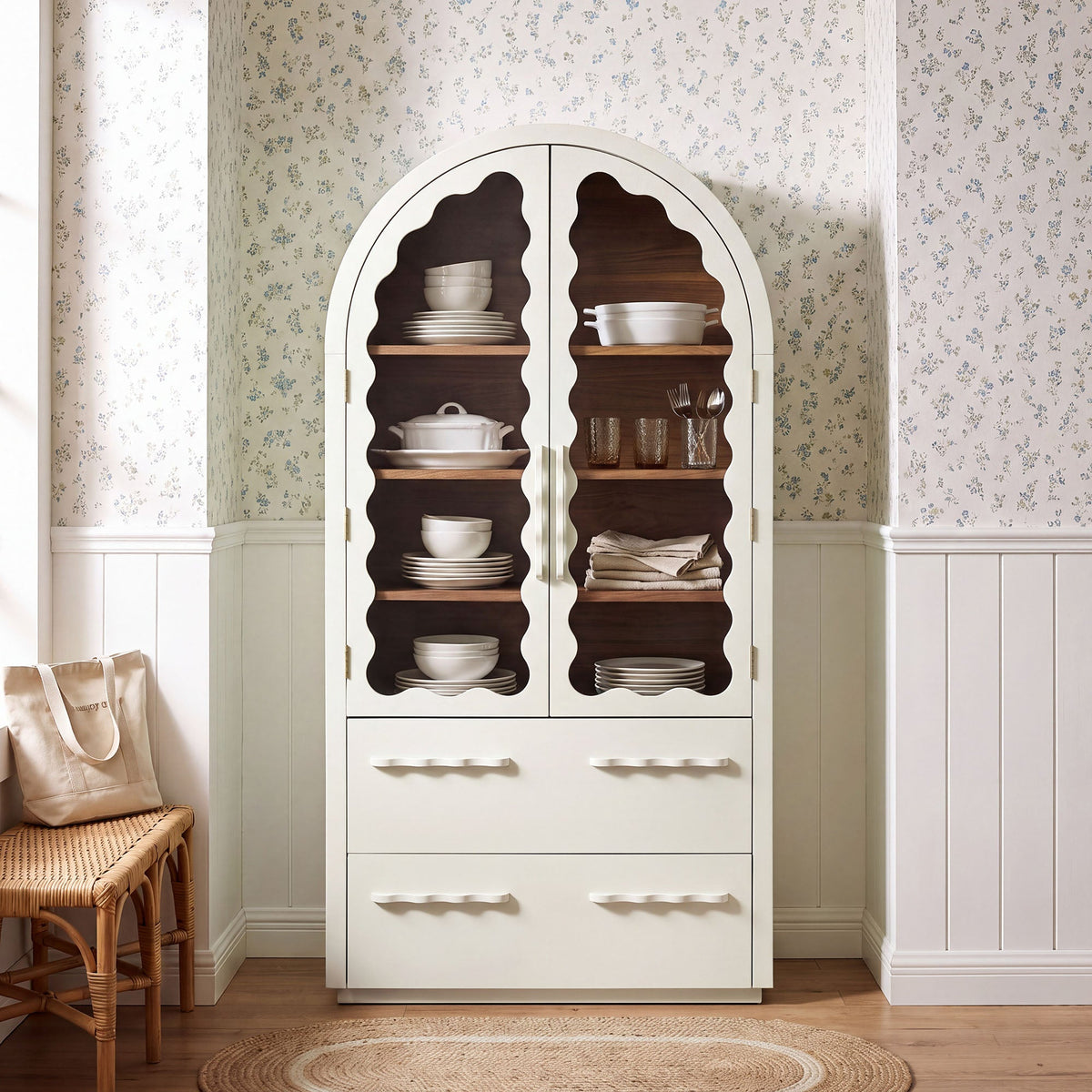 Rory White Oak 76 Inch Arched Display Cabinet