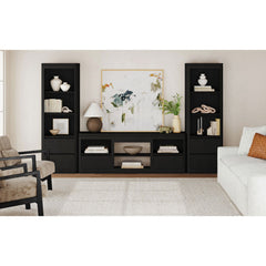Rosalie Black 3-Piece Entertainment Center with 71" TV Console - Ornate Home