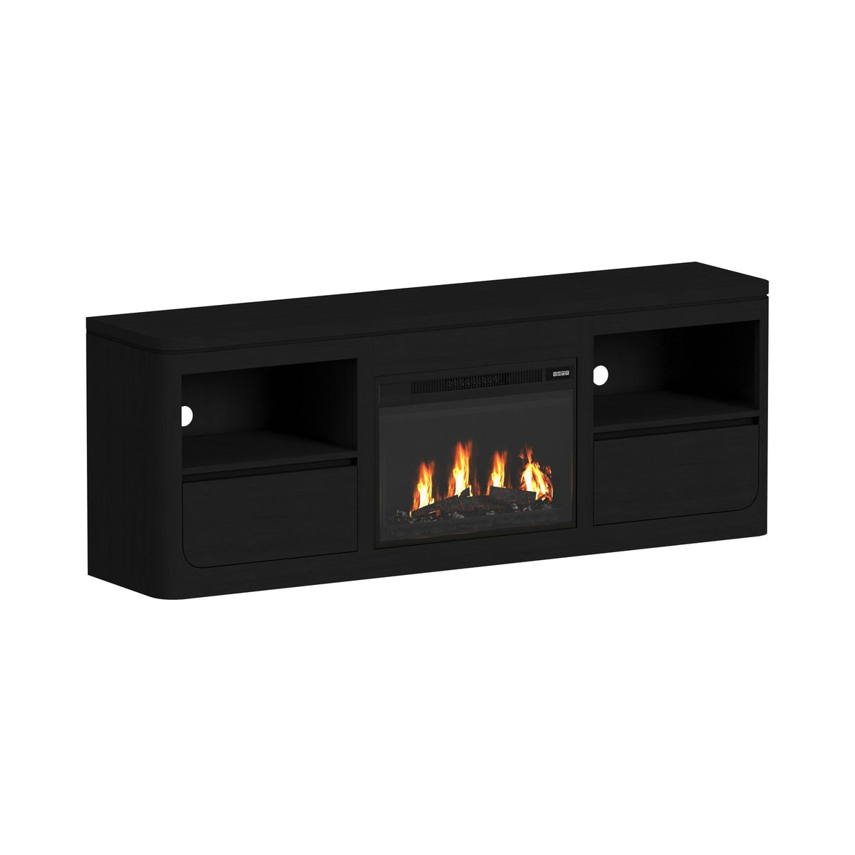 Rosalie Black 71" TV Console with Fireplace Insert - Ornate Home