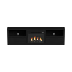 Rosalie Black 82" TV Console with Fireplace Insert - Ornate Home