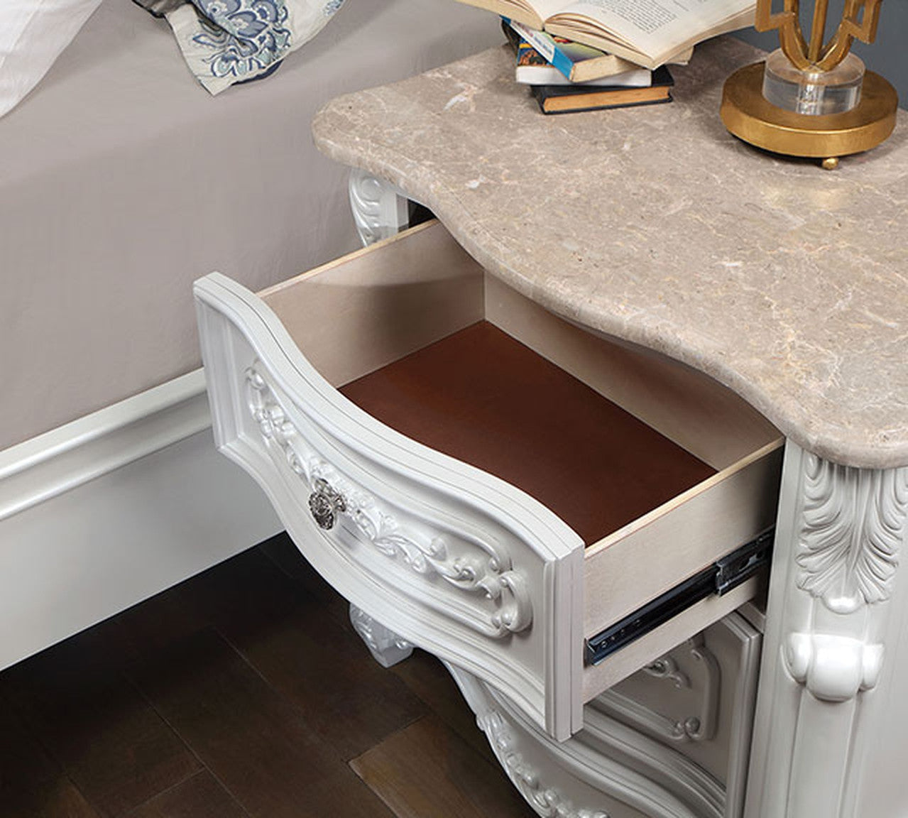 Rosalind Pearl White Nightstand - Ornate Home