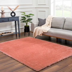 Rosava Dusty Pink Subtle Wavy Abstract Modern Minimalist Polyester Machine Woven Area Rug - Clearance - Ornate Home