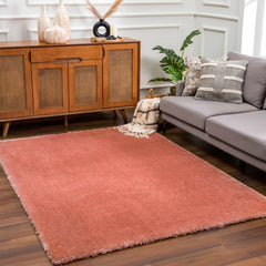 Rosava Dusty Pink Subtle Wavy Abstract Modern Minimalist Polyester Machine Woven Area Rug - Clearance - Ornate Home