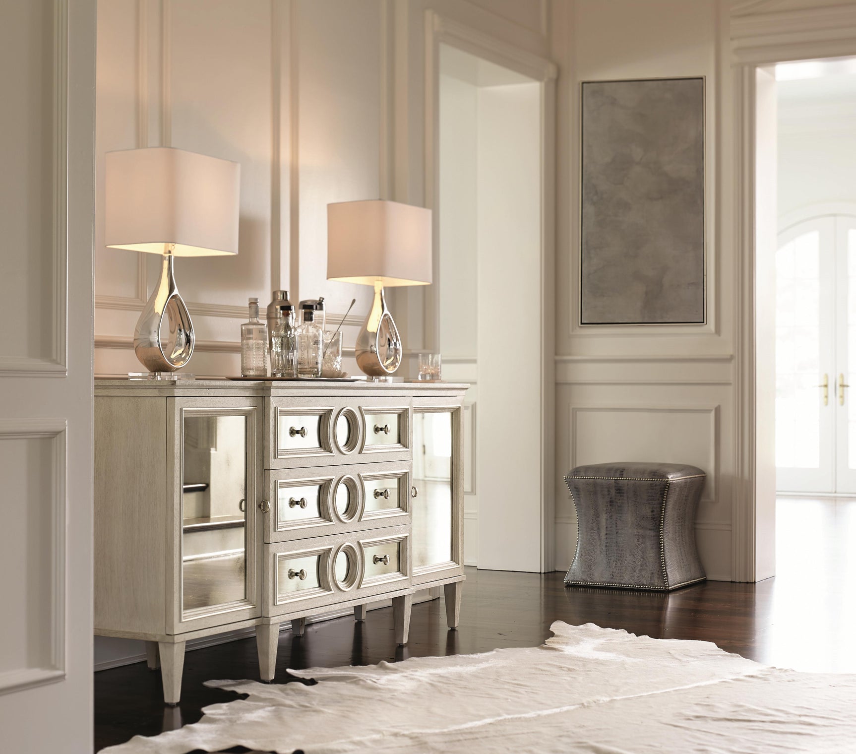 Roscoe Beige/Tan Leather Ottoman - Ornate Home