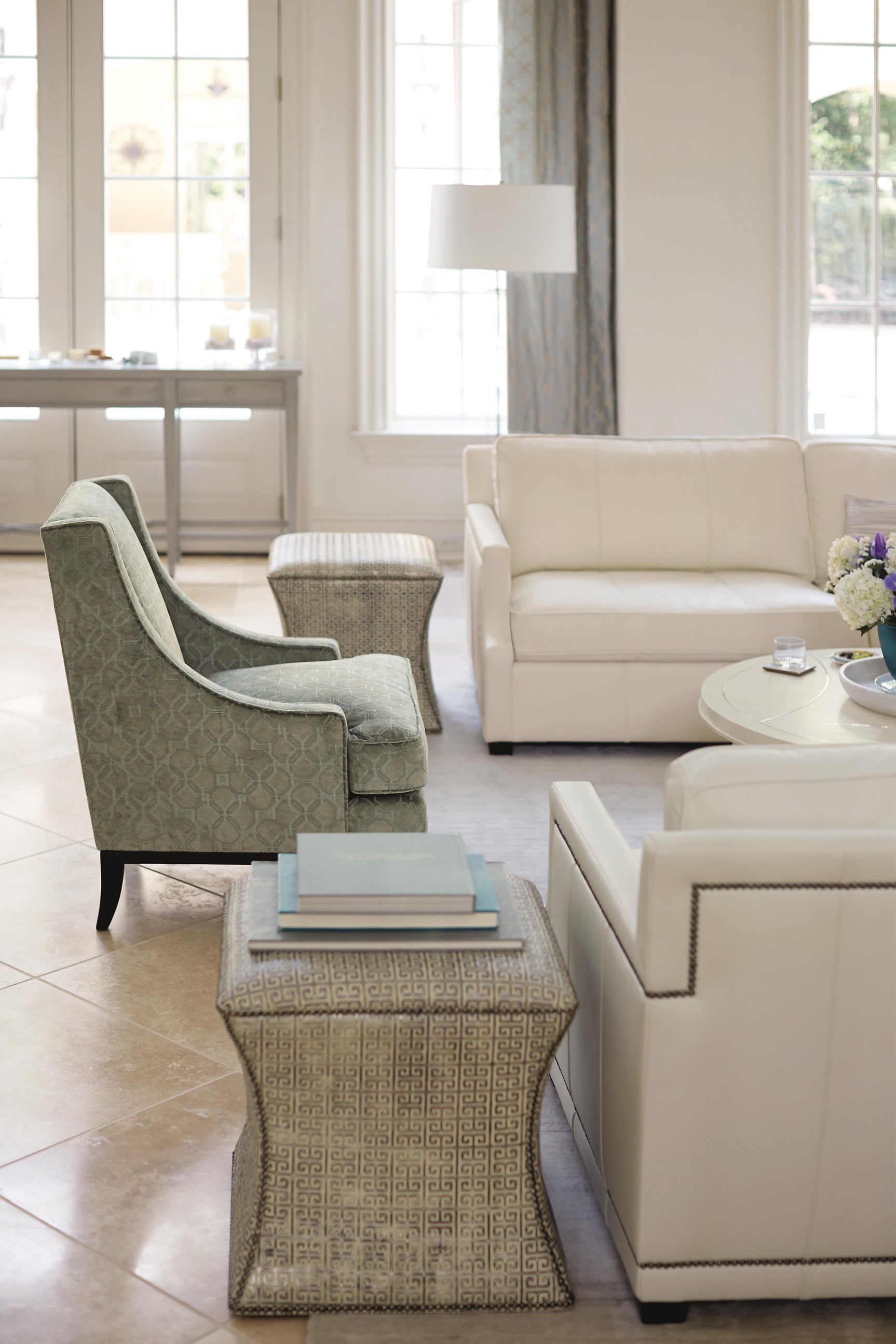 Roscoe Blue Fabric Ottoman - Ornate Home