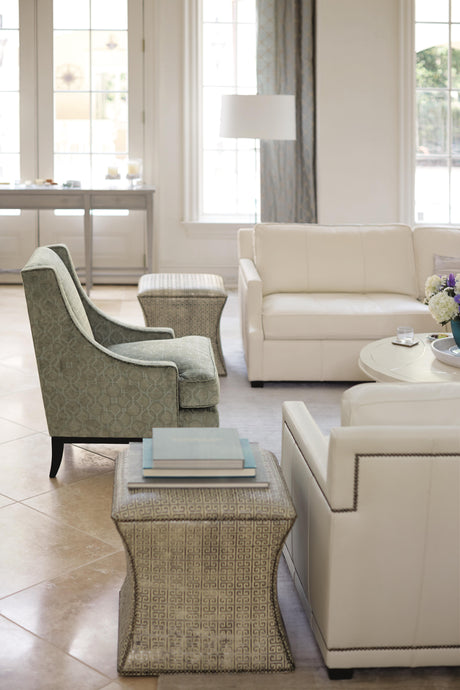 Roscoe Blue Fabric Ottoman - Ornate Home