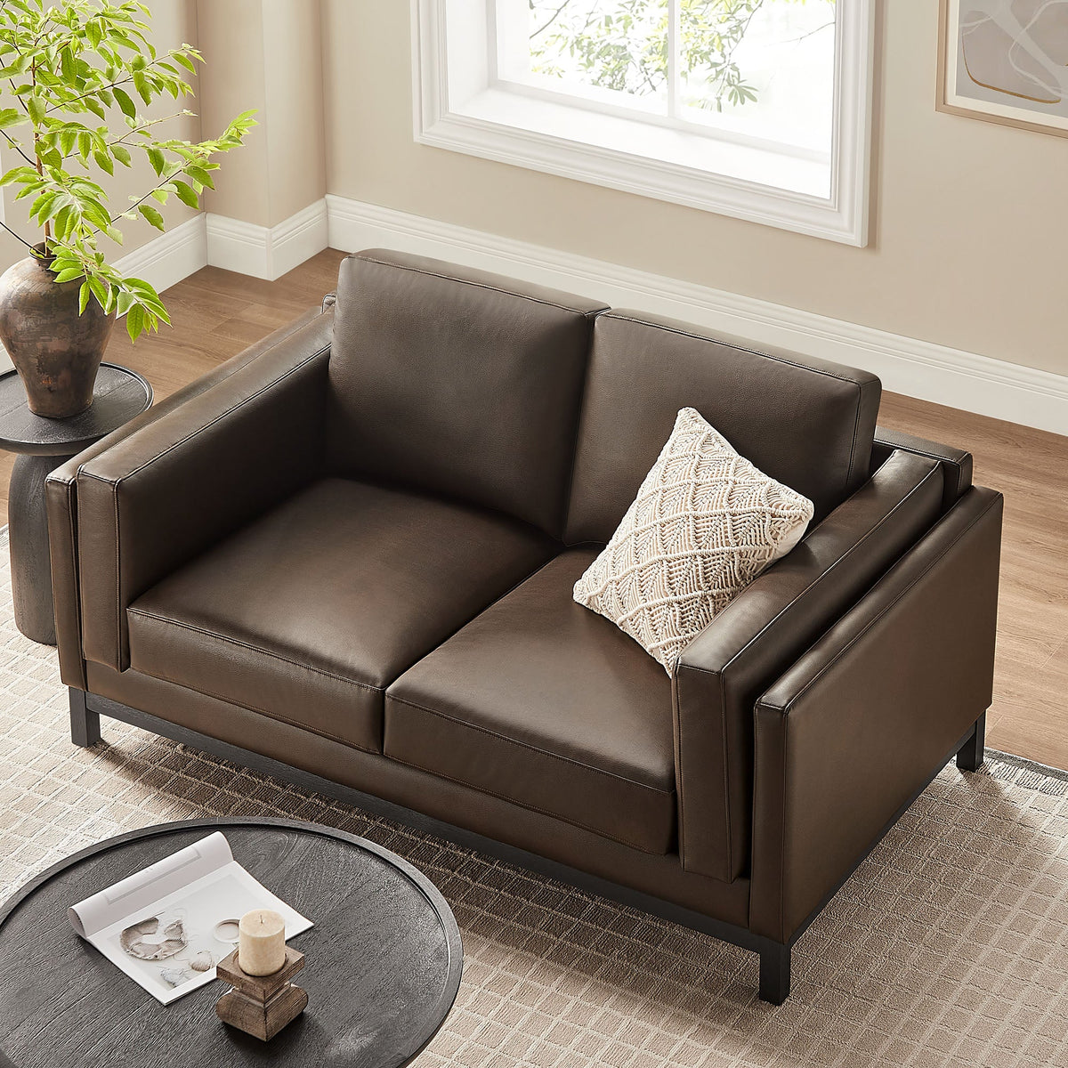 Roscoe Espresso 63 inch Vegan Leather Loveseat - Ornate Home
