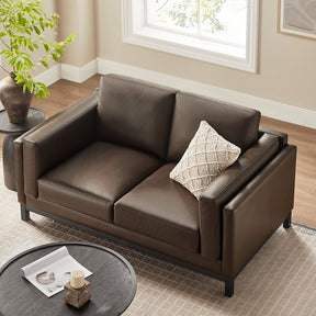 Roscoe Espresso 63 inch Vegan Leather Loveseat - Ornate Home
