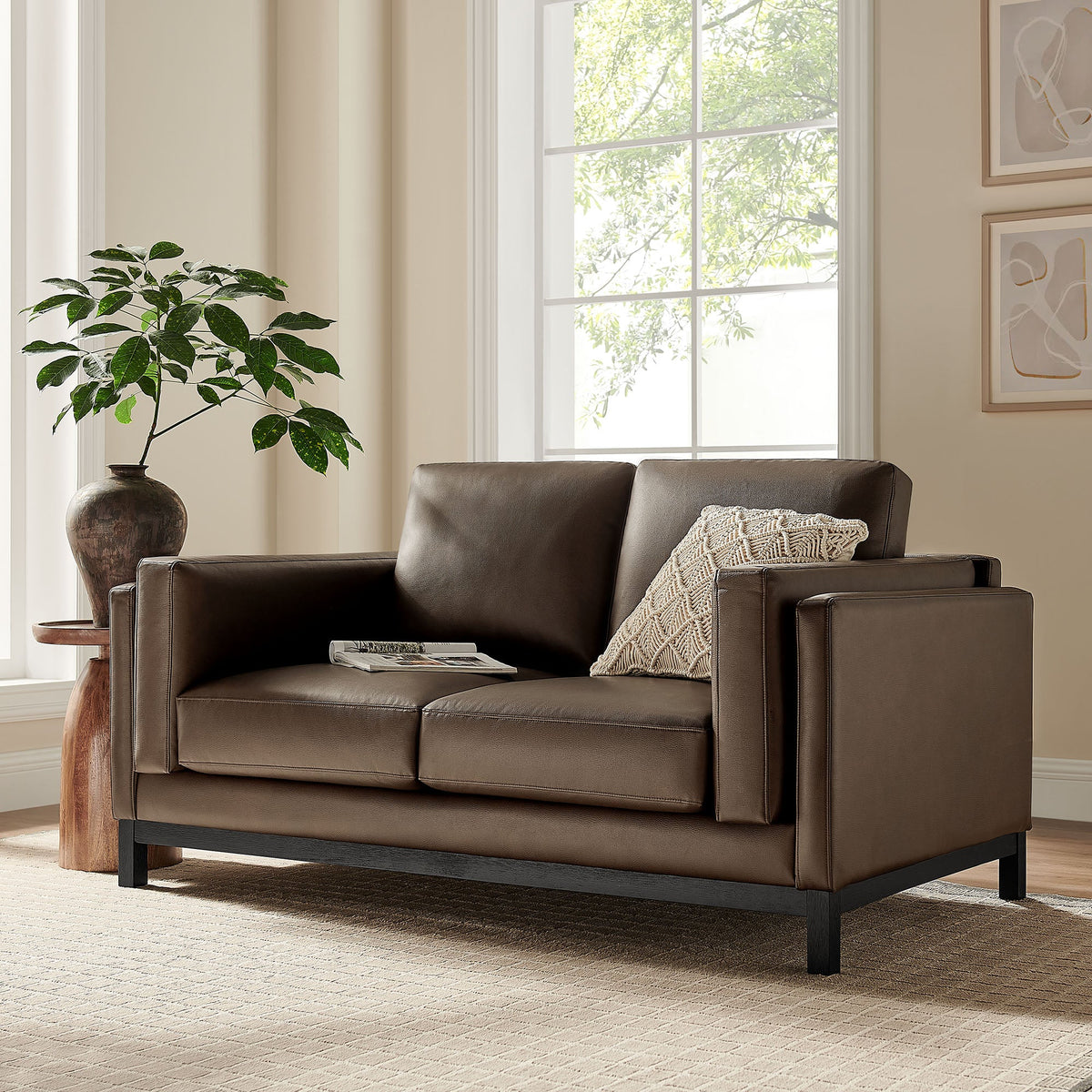 Roscoe Espresso 63 inch Vegan Leather Loveseat - Ornate Home