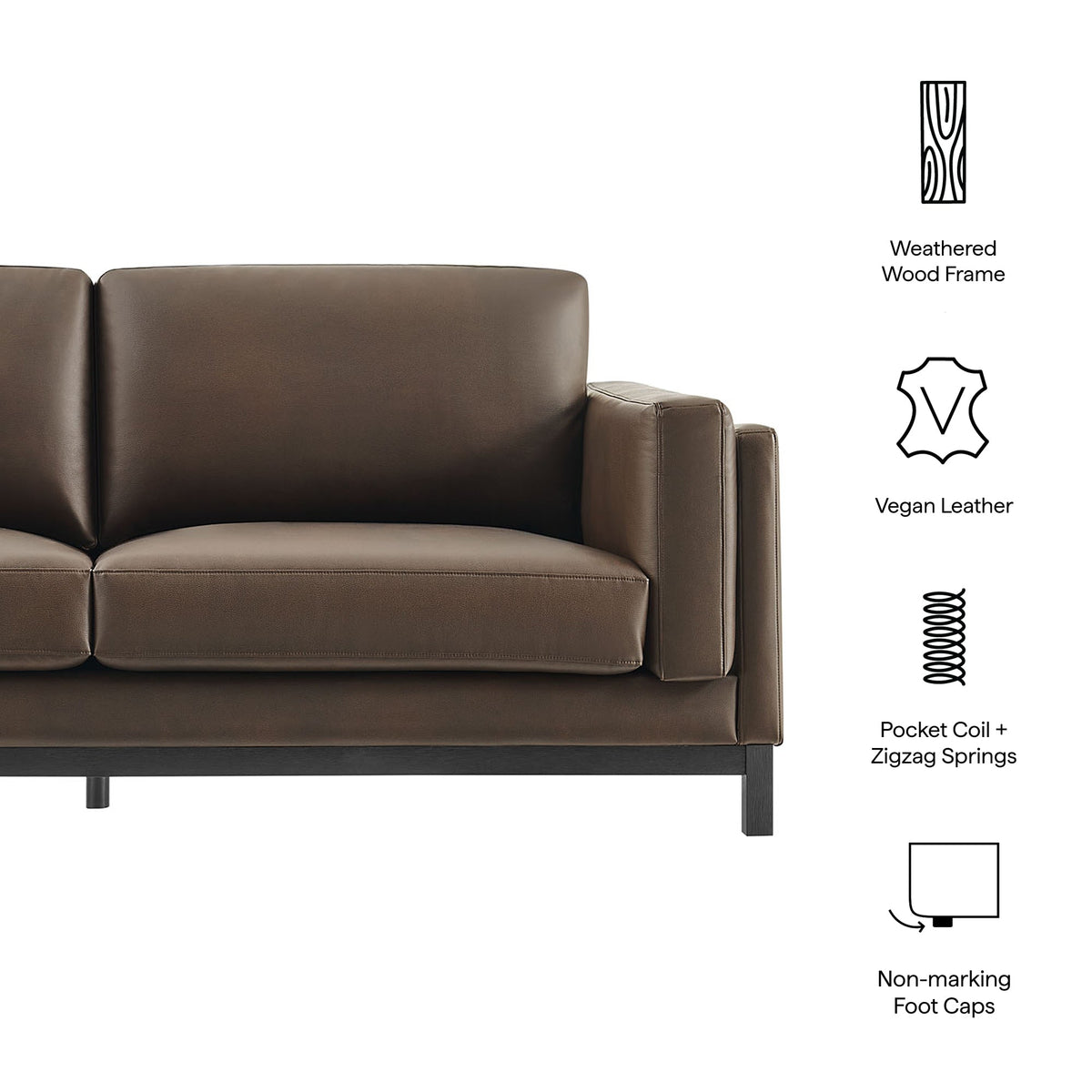 Roscoe Espresso 81 inch Vegan Leather Sofa - Ornate Home