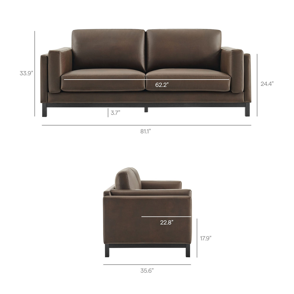 Roscoe Espresso 81 inch Vegan Leather Sofa - Ornate Home