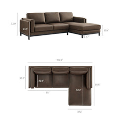 Roscoe Espresso Right-Facing Vegan Leather Sectional Sofa with Chaise - Ornate Home