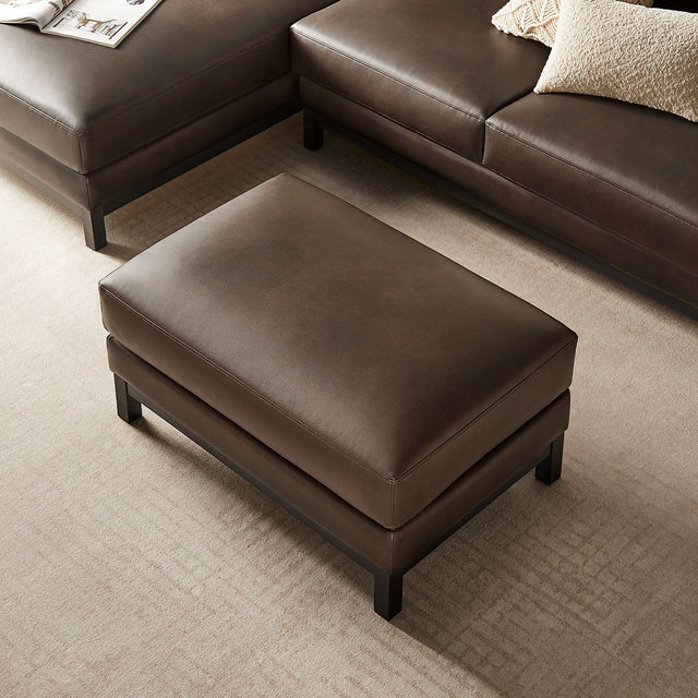 Roscoe Espresso Vegan Leather Ottoman - Ornate Home
