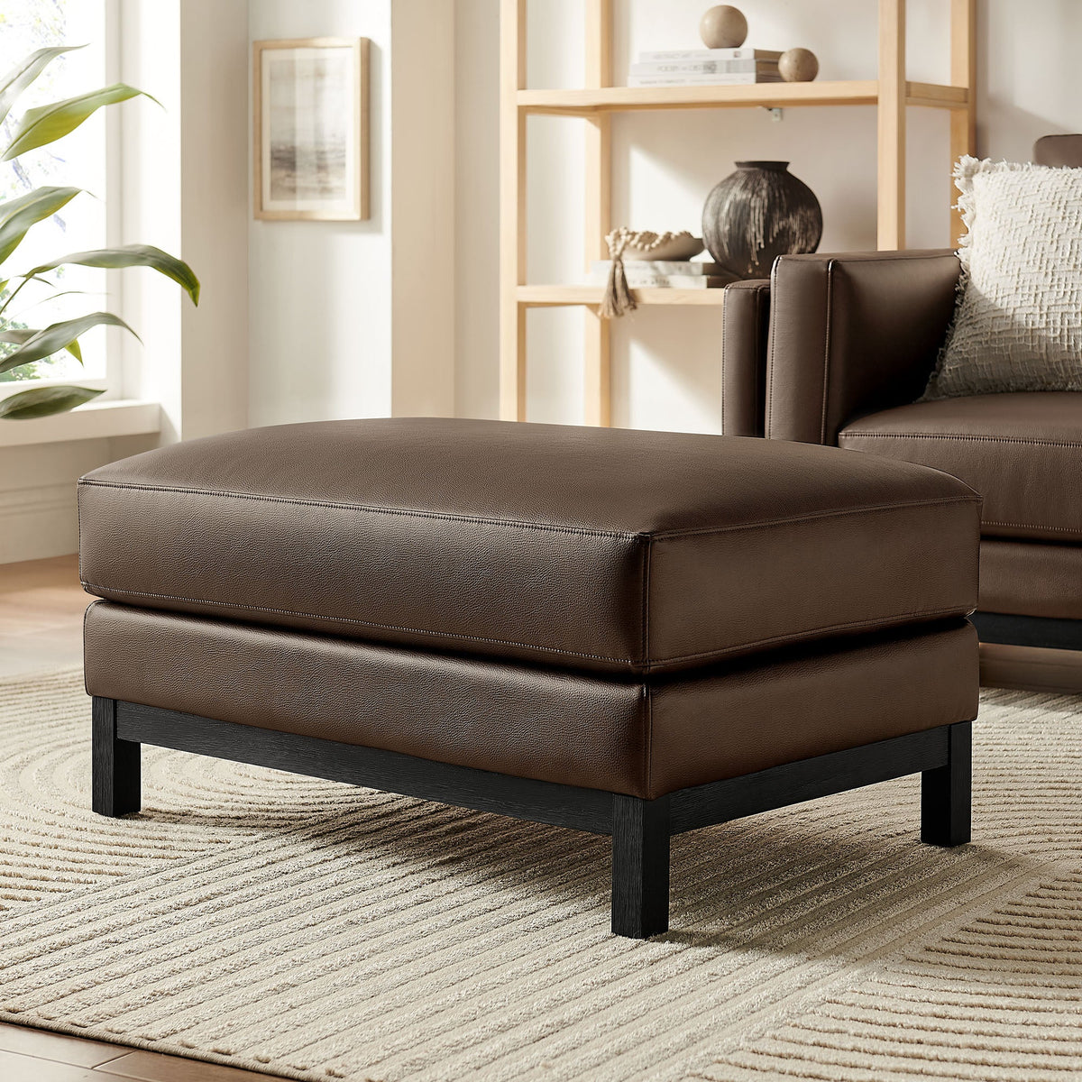 Roscoe Espresso Vegan Leather Ottoman - Ornate Home