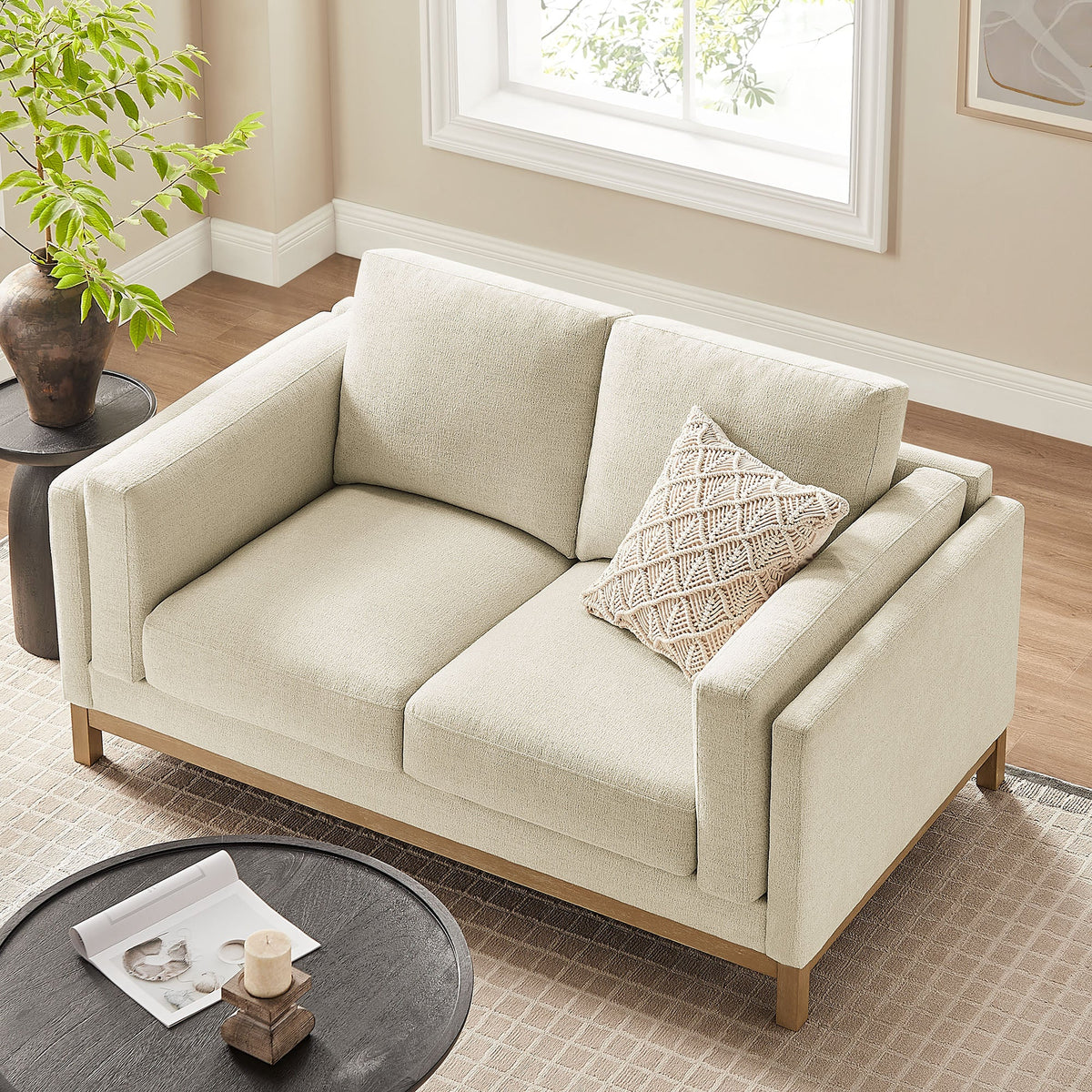 Roscoe Ivory 63 inch Fabric Loveseat - Ornate Home