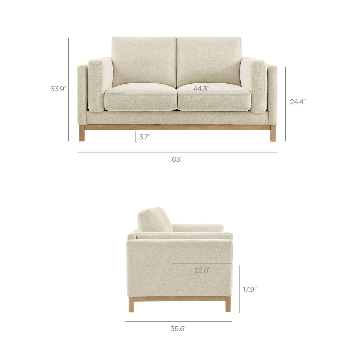 Roscoe Ivory 63 inch Fabric Loveseat - Ornate Home