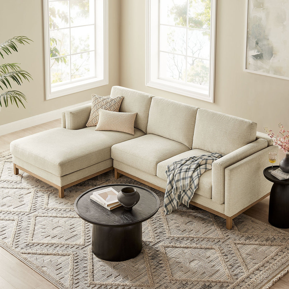 Roscoe Ivory Left-Facing Fabric Sectional Sofa with Chaise - Ornate Home