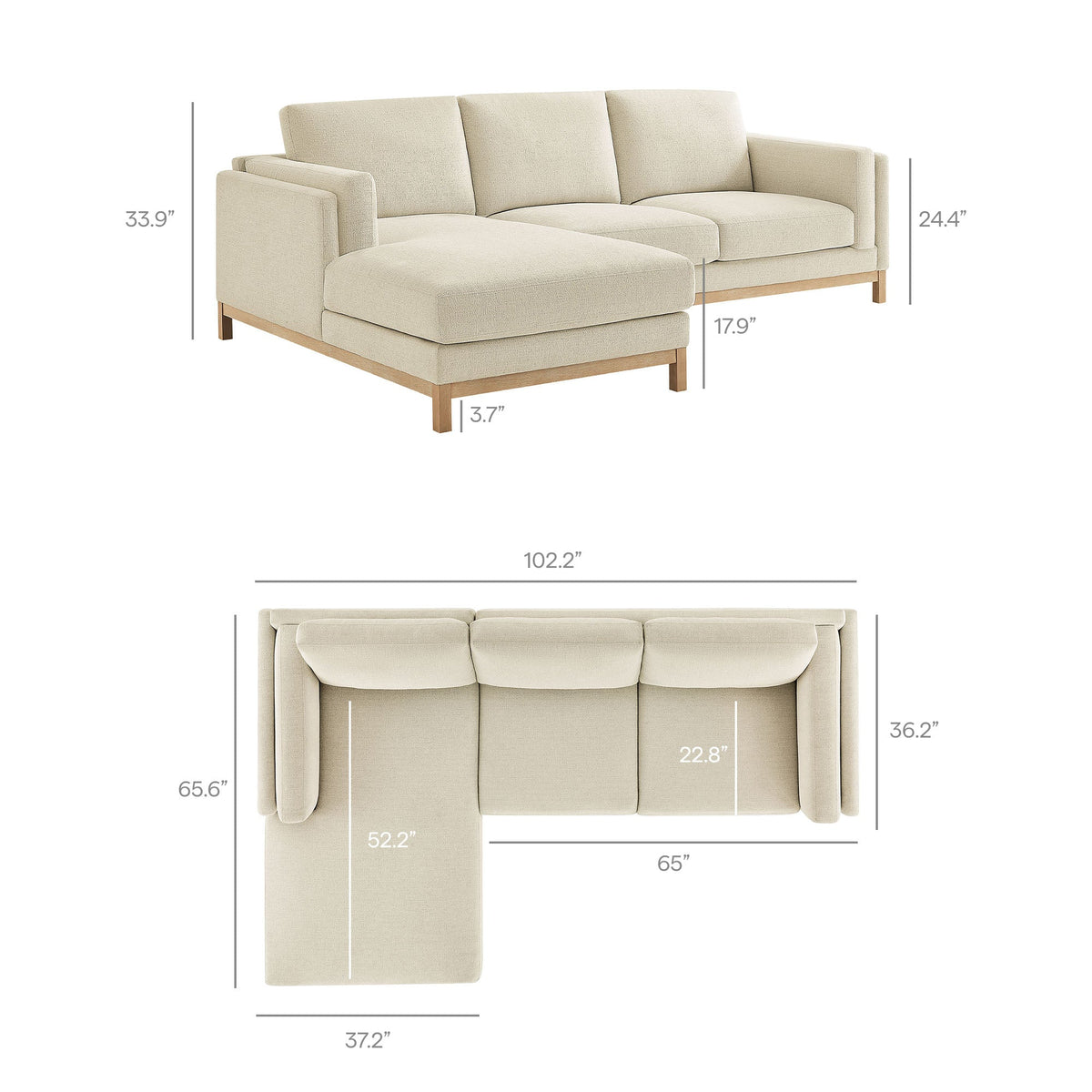 Roscoe Ivory Left-Facing Fabric Sectional Sofa with Chaise - Ornate Home