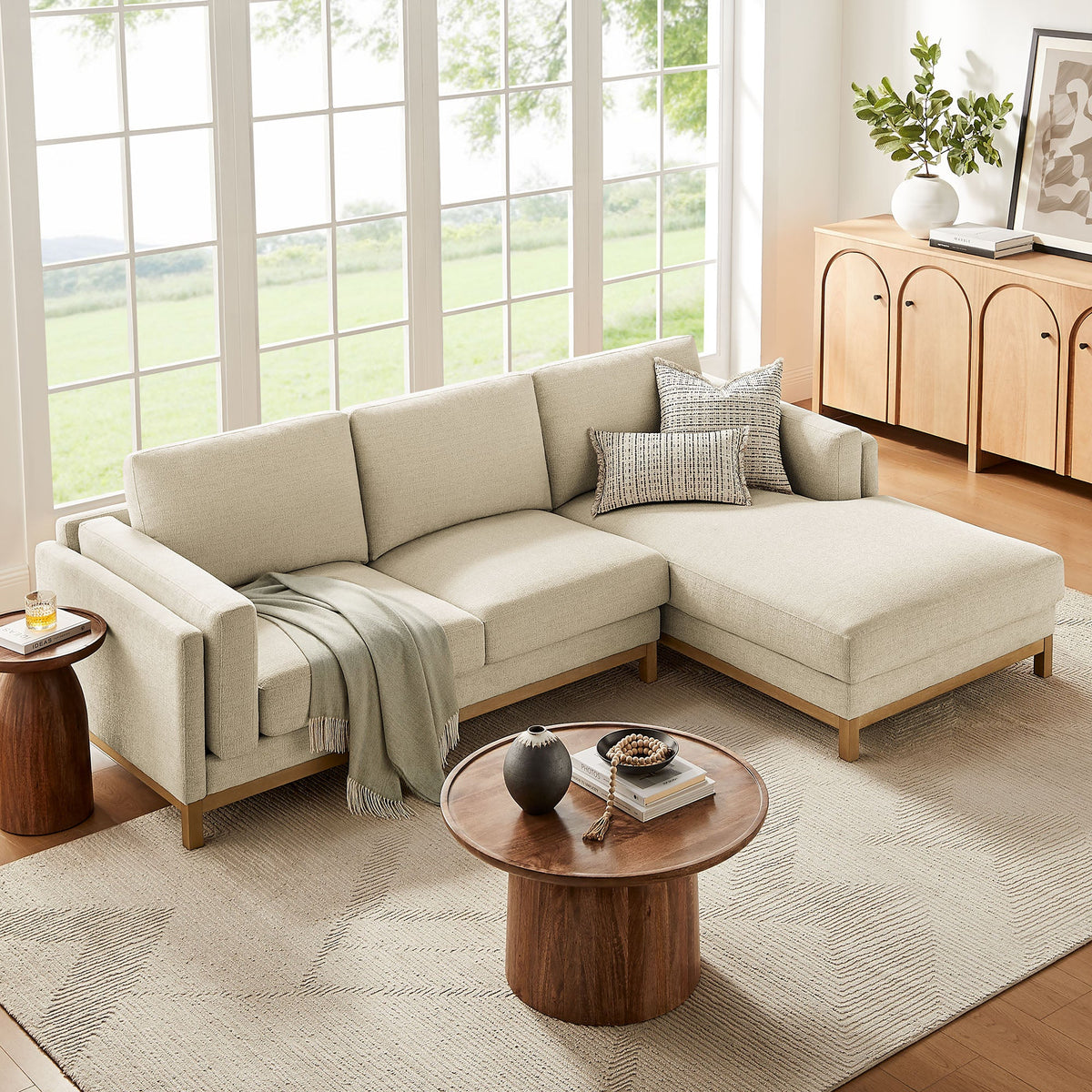 Roscoe Ivory Right-Facing Fabric Sectional Sofa with Chaise - Ornate Home