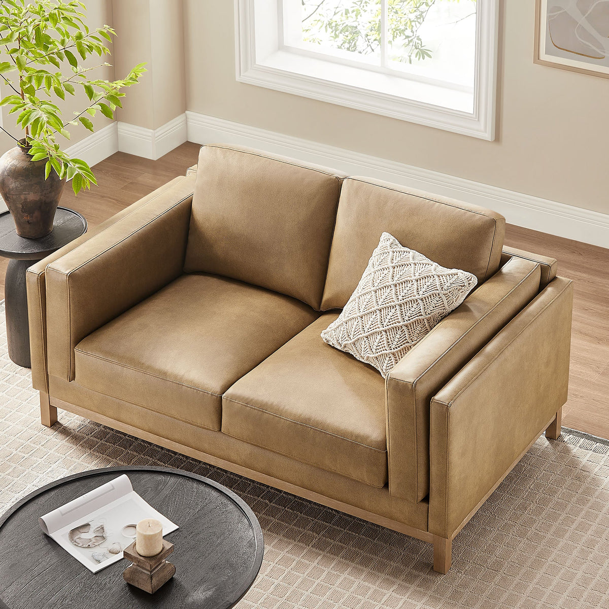 Roscoe Toast 63 inch Vegan Leather Loveseat - Ornate Home