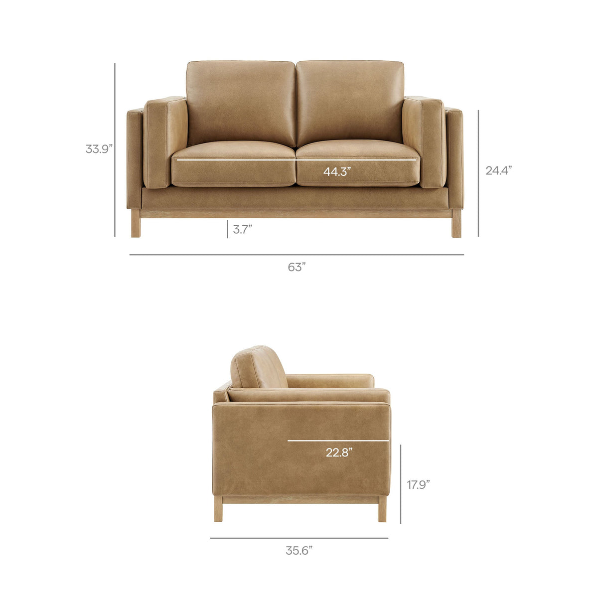 Roscoe Toast 63 inch Vegan Leather Loveseat - Ornate Home