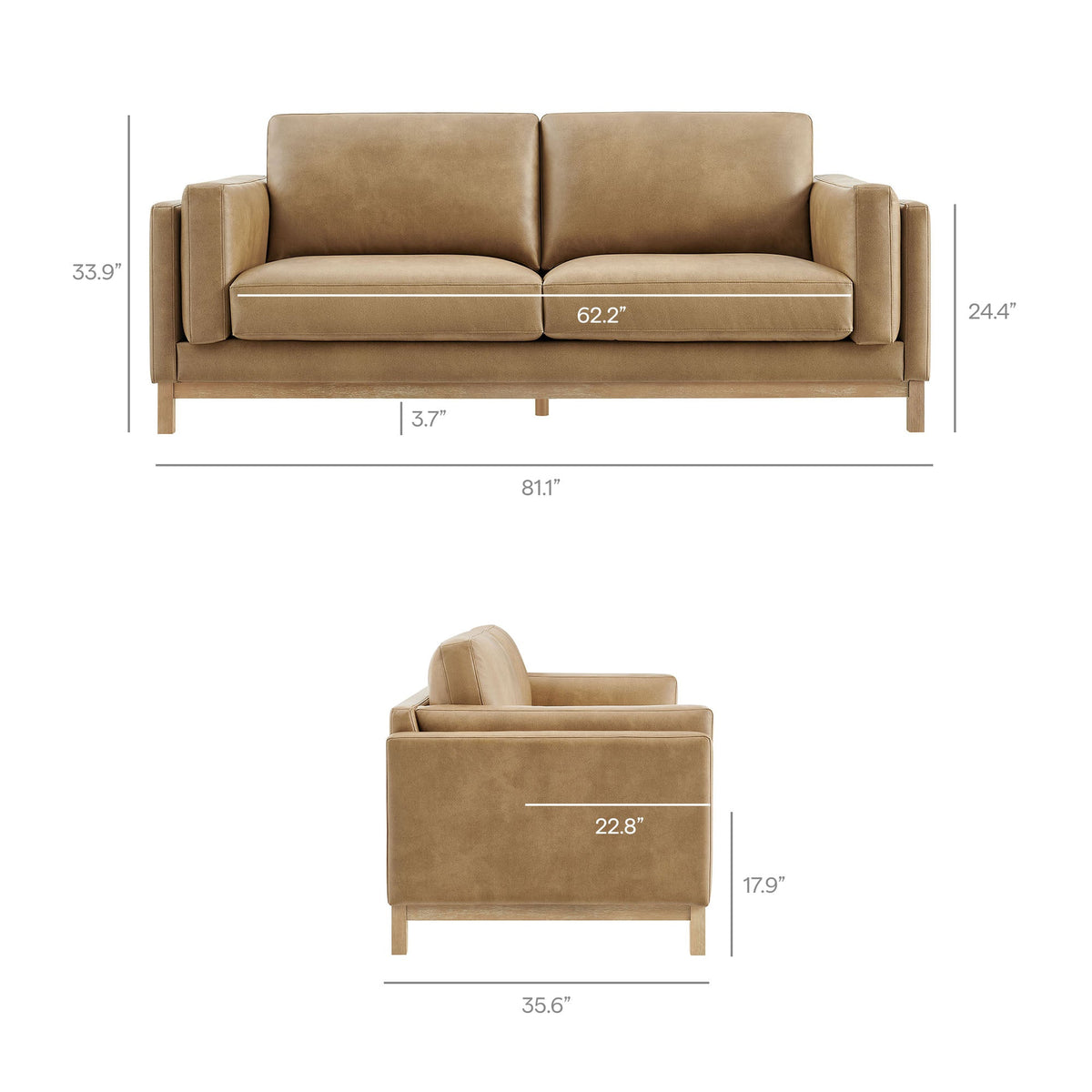 Roscoe Toast 81 inch Vegan Leather Sofa - Ornate Home