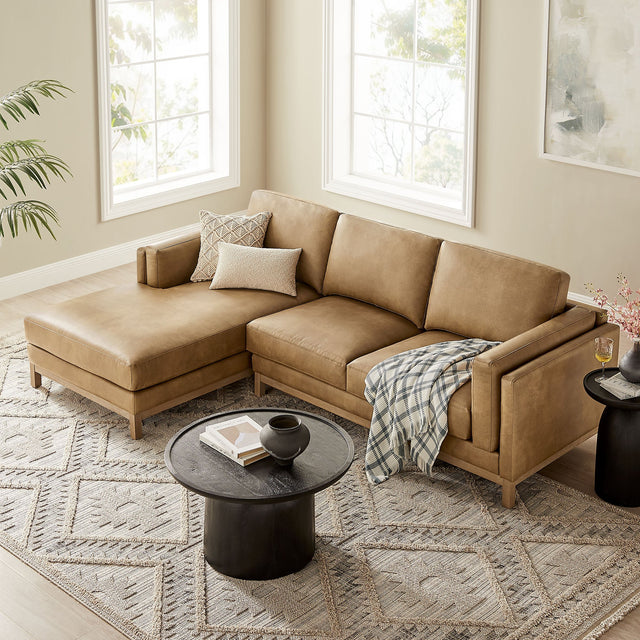 Roscoe Toast Left-Facing Vegan Leather Sectional Sofa with Chaise - Ornate Home