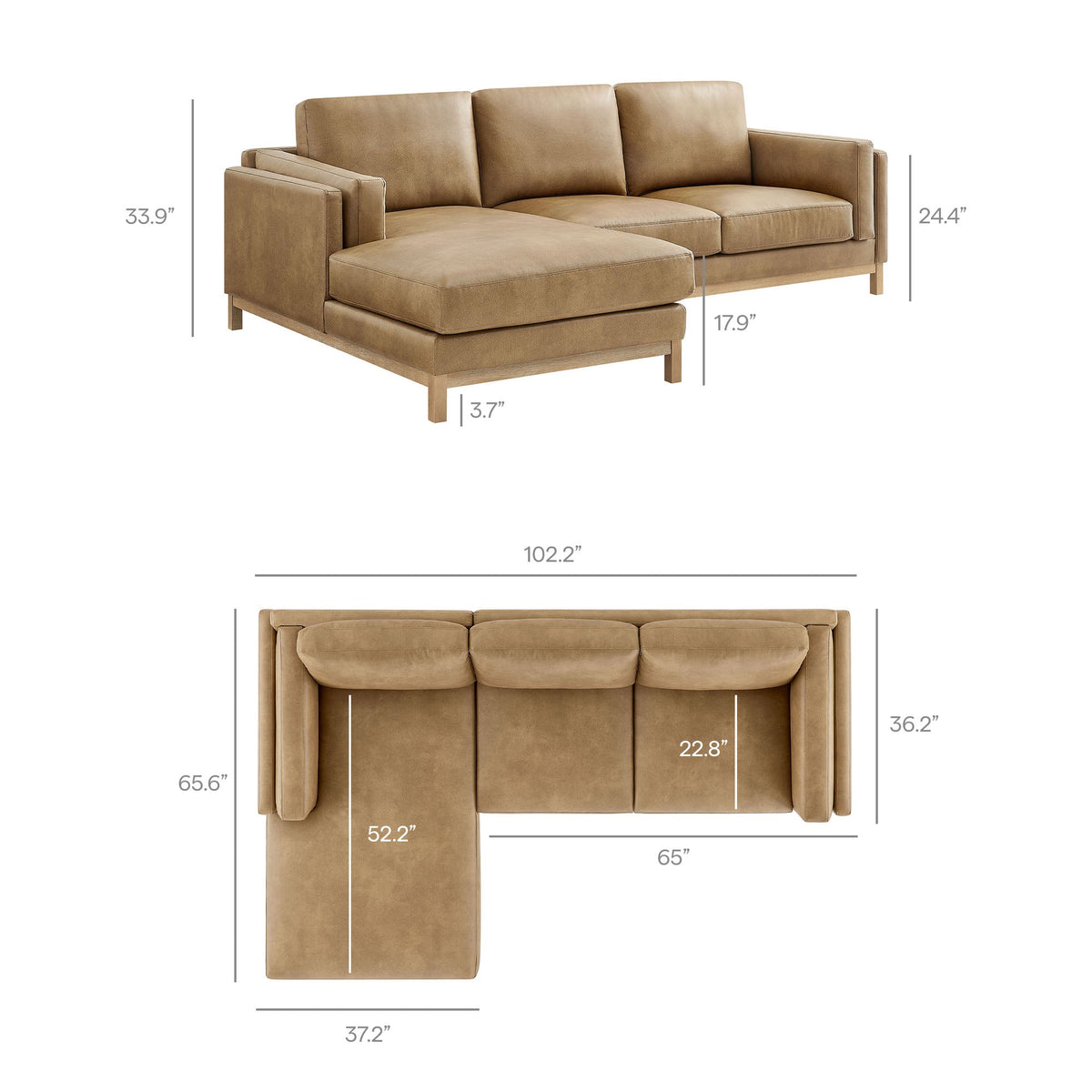 Roscoe Toast Left-Facing Vegan Leather Sectional Sofa with Chaise - Ornate Home