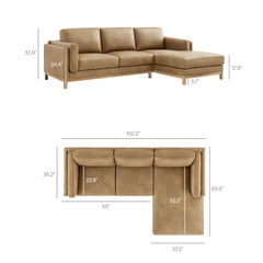 Roscoe Toast Right-Facing Vegan Leather Sectional Sofa with Chaise - Ornate Home