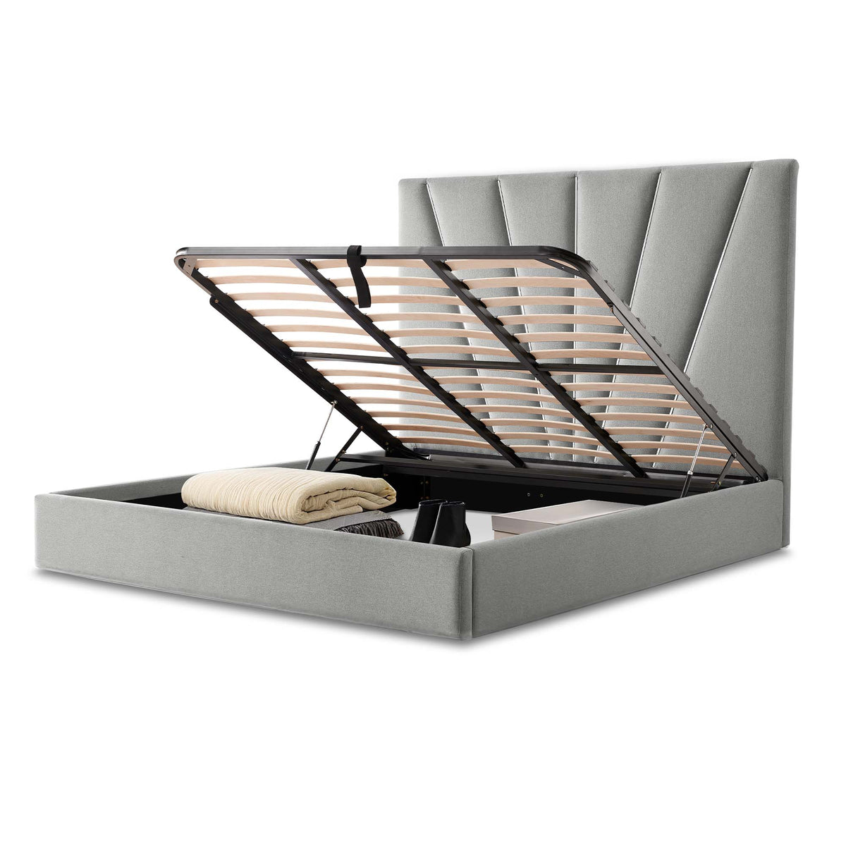 Rose Chrome/Gray King Lift Up Storage Bed