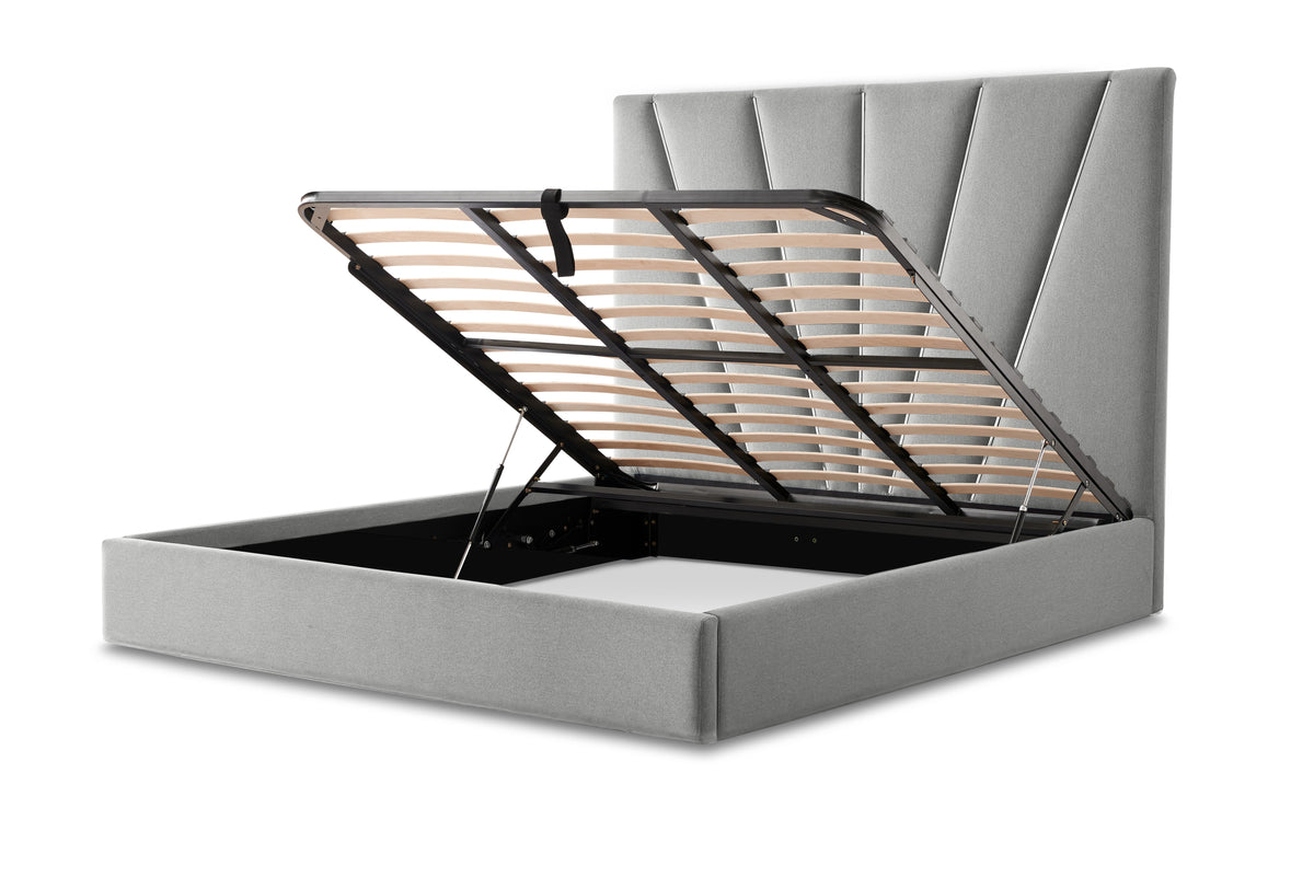 Rose Chrome/Gray Queen Lift Up Storage Bed