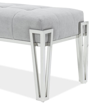 Rose Chrome/Gray Velvet Accent Bench - Ornate Home