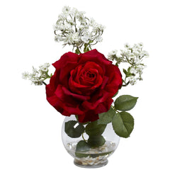 Rose & Gypso w/Fluted Vase Silk Flower Arrangement - Ornate Home