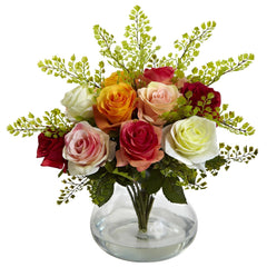 Rose & Maiden Hair Arrangement w/Vase - Ornate Home