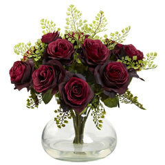 Rose & Maiden Hair Arrangement w/Vase - Ornate Home