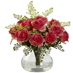 Rose & Maiden Hair Arrangement w/Vase - Ornate Home