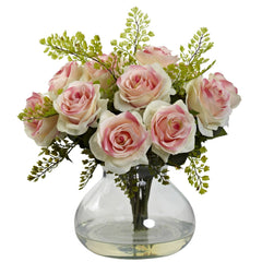 Rose & Maiden Hair Arrangement w/Vase - Ornate Home