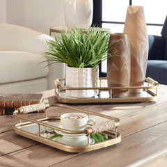 Rosea Brushed Gold Trays (Set of 2) - Ornate Home