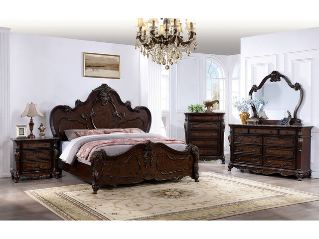 Roselli Dark Cherry 5 Pc. Queen Bedroom Set w/ Chest - Ornate Home