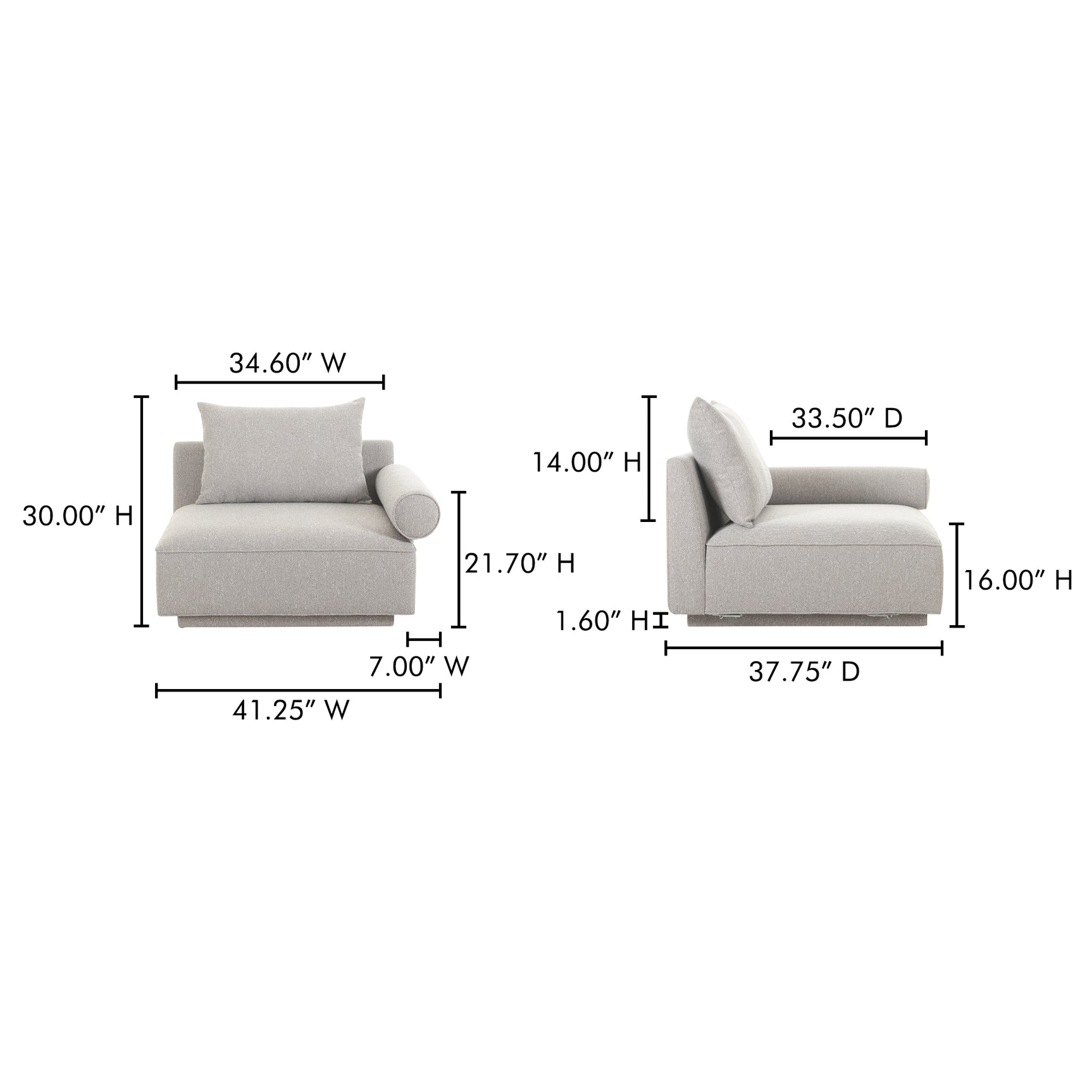 Rosello Light Grey Right Arm Facing Chair - Ornate Home