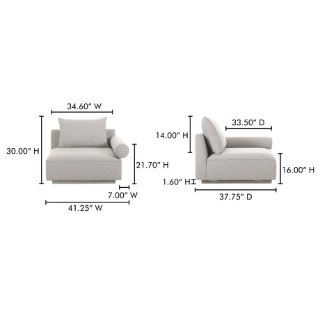 Rosello Light Grey Right Arm Facing Chair - Ornate Home