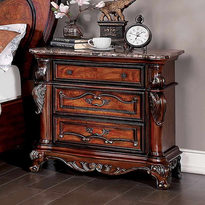 Rosewood Antique Dark Oak Nightstand - Ornate Home