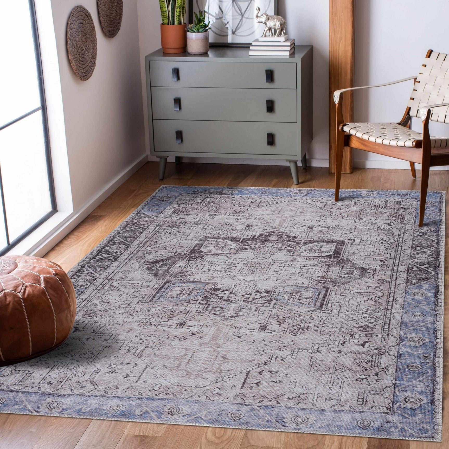 Rosman Blue&Beige - Promo Washable Area Rug - Clearance - Ornate Home