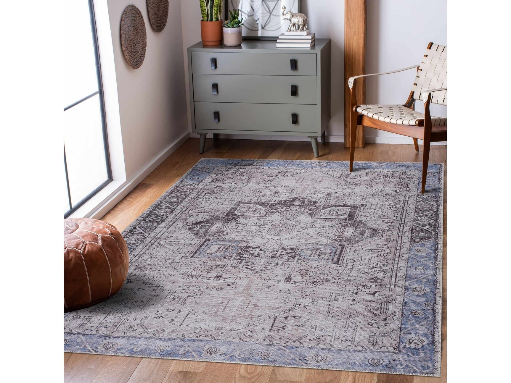 Rosman Blue&Beige Washable Area Rug - Clearance - Ornate Home