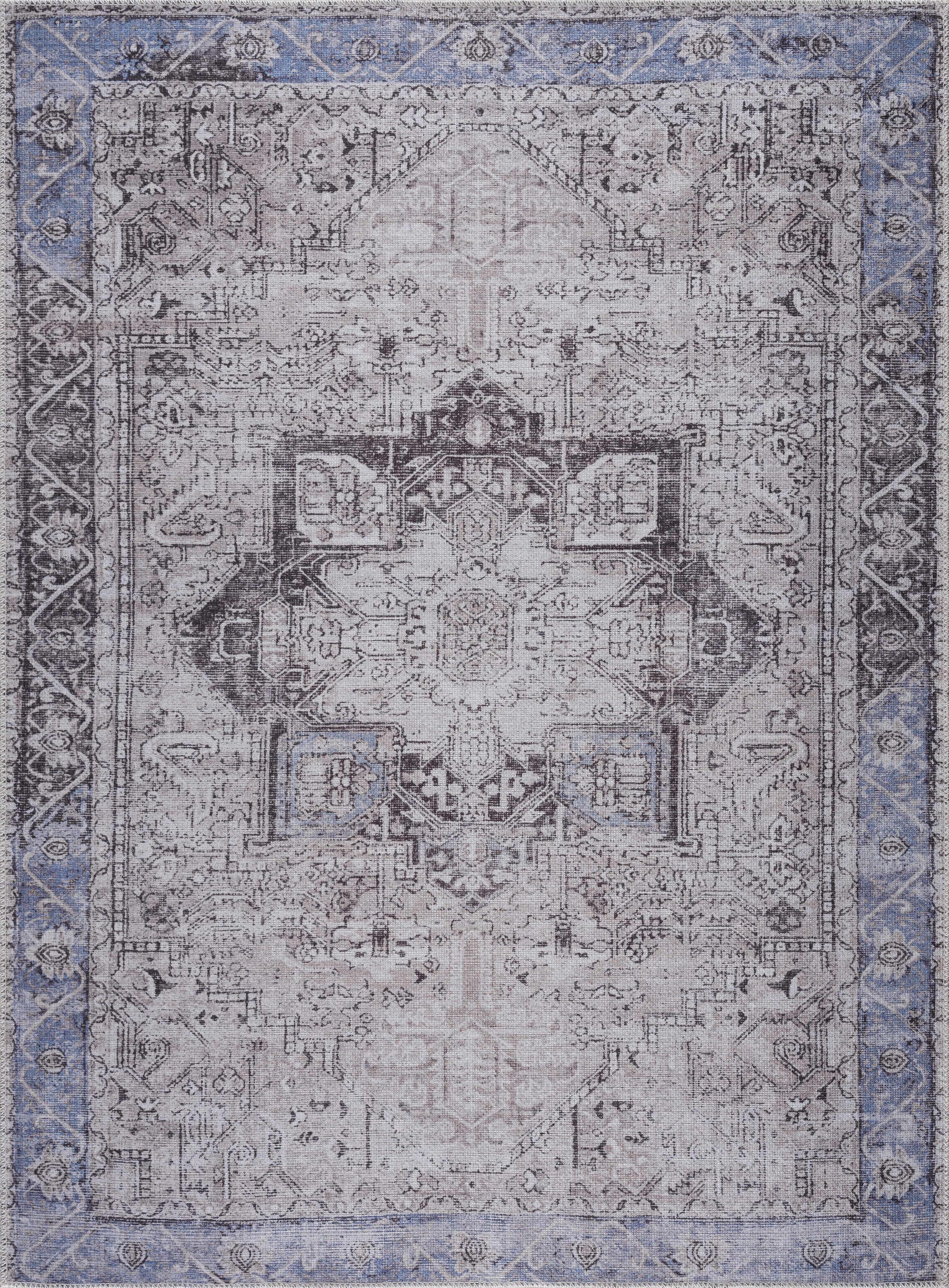 Rosman Blue&Beige Washable Area Rug - Clearance - Ornate Home