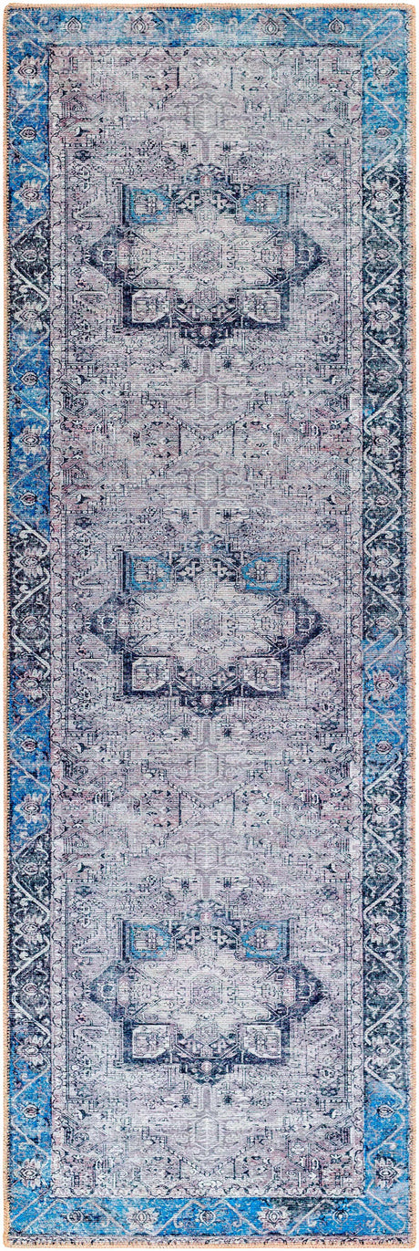 Rosman Blue&Beige Washable Area Rug - Clearance - Ornate Home