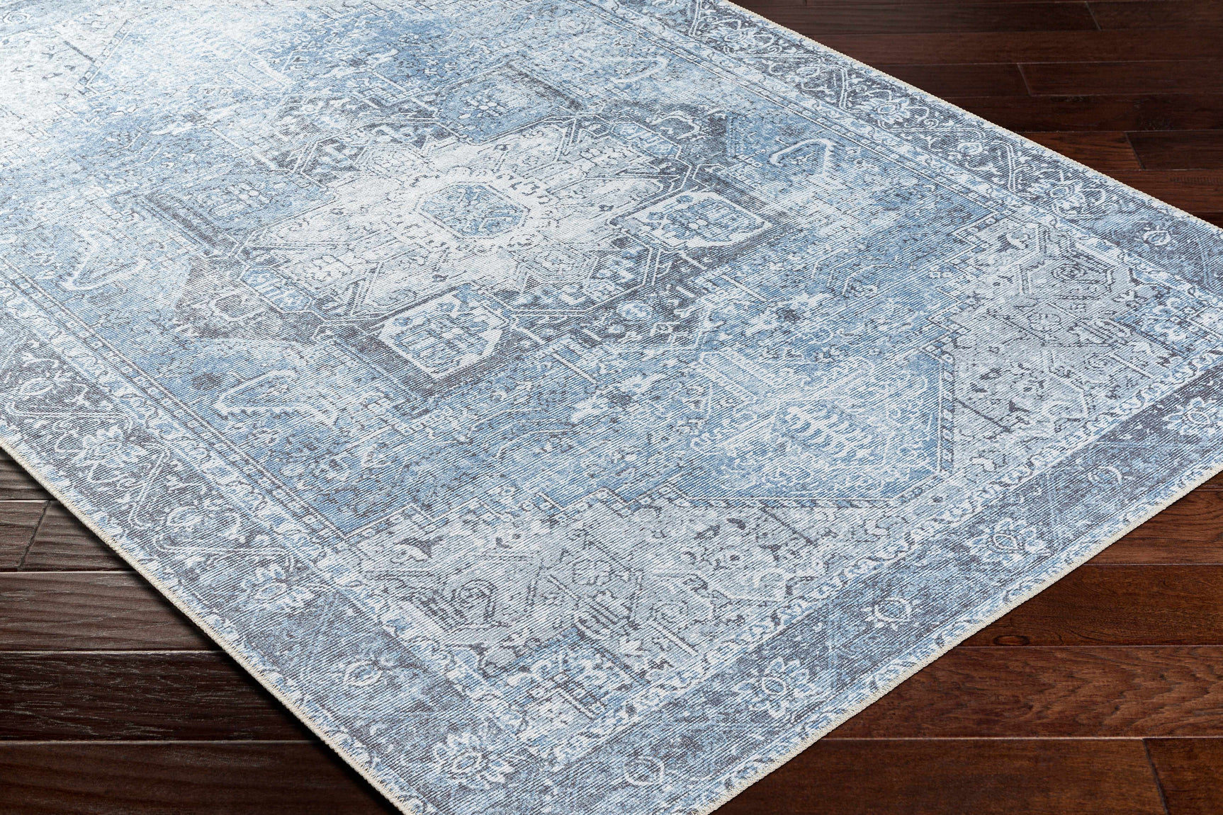Rosman Blue Washable Area Rug - Clearance - Ornate Home