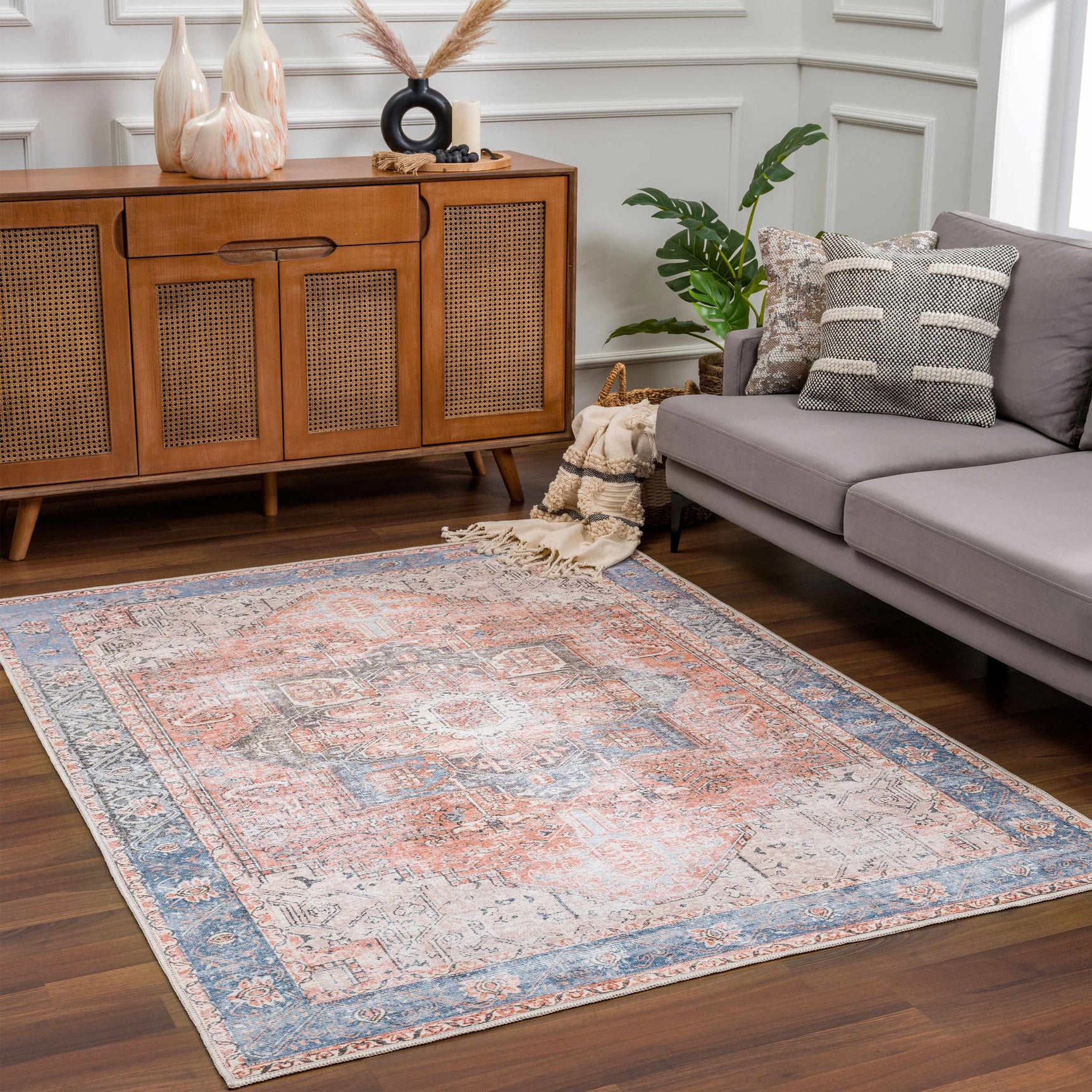Rosman Distressed Washable Area Rug - Ornate Home